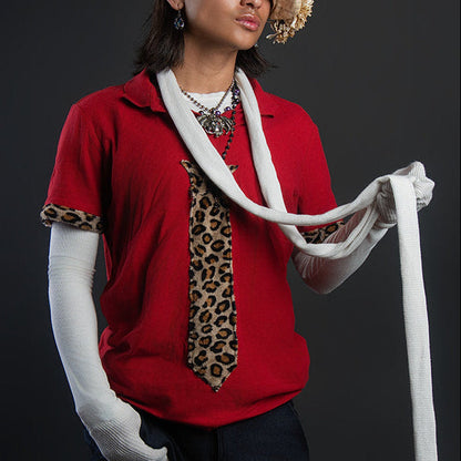 Red & Cheetah Print "Star Tie" Shirt